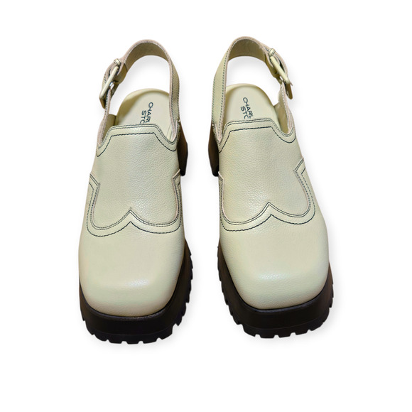 Charlotte Stone Oat Cream Loni Slingback Platform Clog Shoes Size 10 - Picture 2 of 8